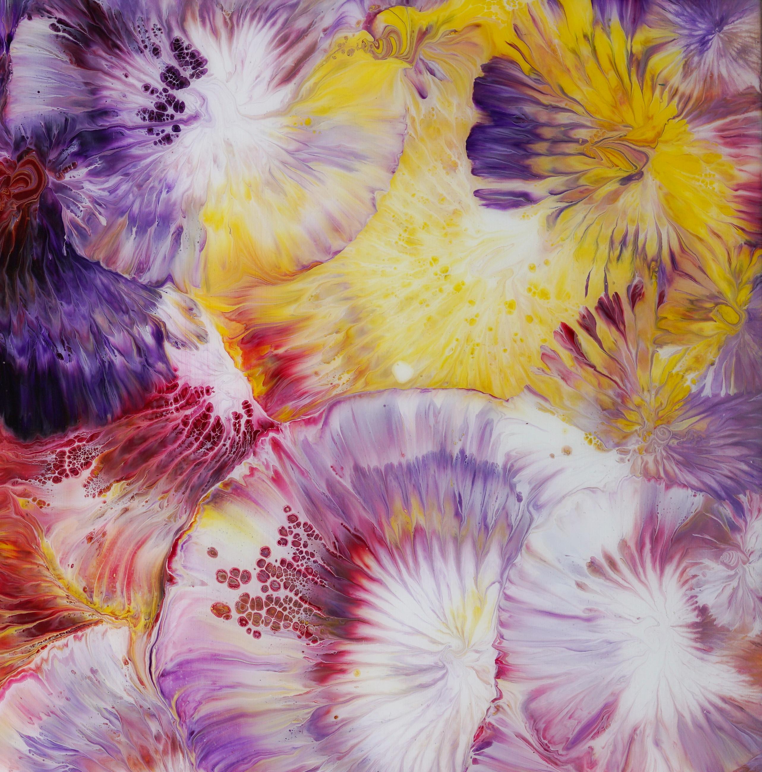 Jennifer Glover Riggs, Celebrate No 10, Acrylic, Resin, Abstract, Purple, Yellow For Sale 3