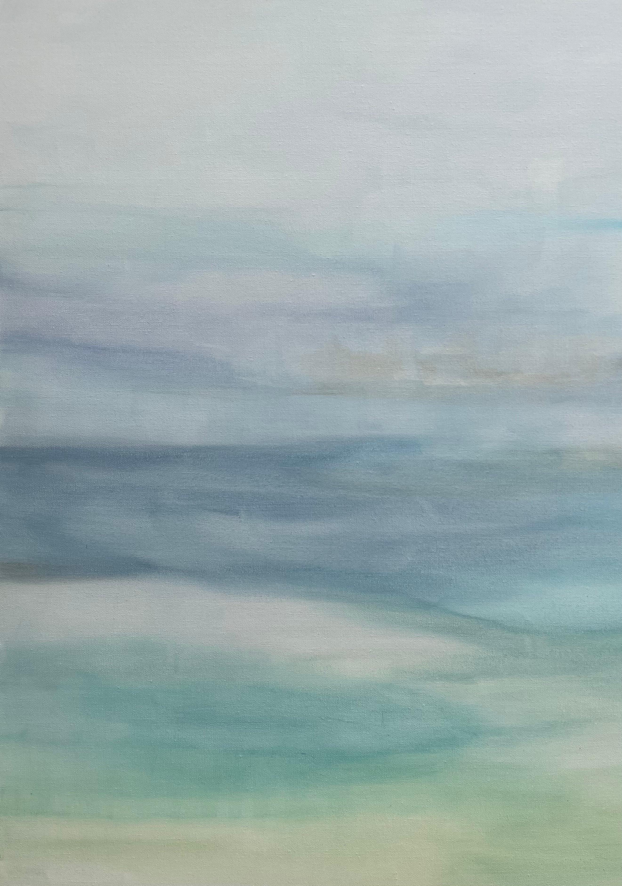 Dopo la pioggia, Pittura astratta - Landscape Painting Blu di Jennifer Hanson