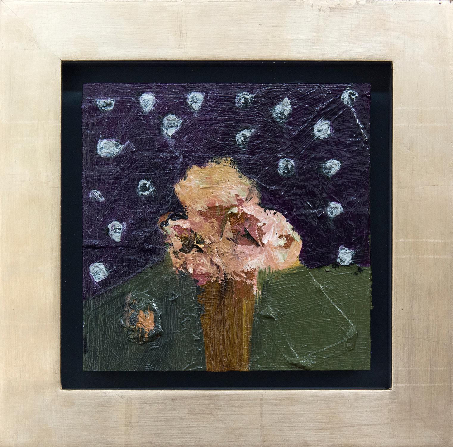 Still-Life Painting Jennifer Hornyak - Homestar - Petite nature morte expressionniste indigo avec étoiles d'argent