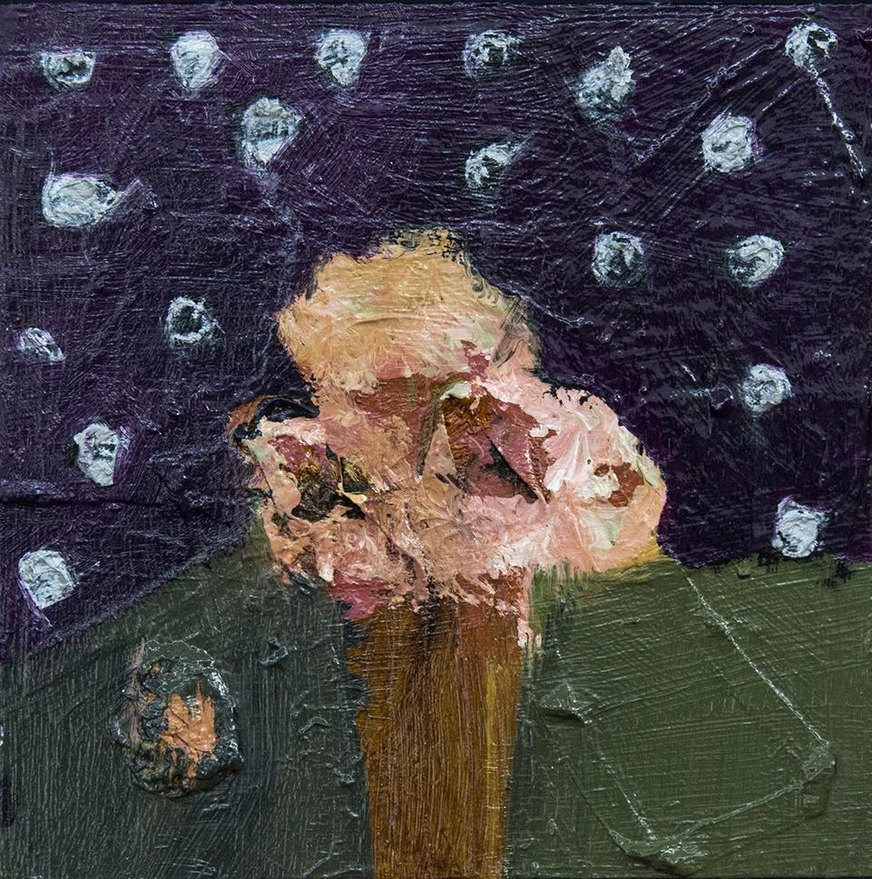 Homestar - Petite nature morte expressionniste indigo avec étoiles d'argent - Painting de Jennifer Hornyak