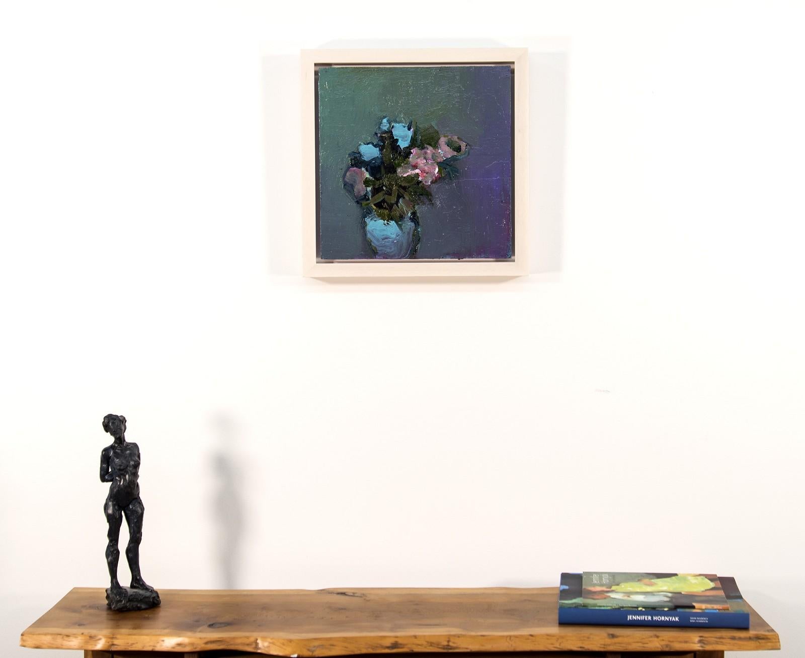 Blue Pimpernel - small, floral, intimate, figurative, still life oil on canvas 1