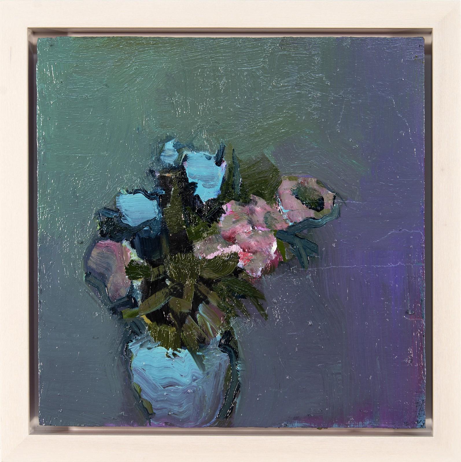 Blue Pimpernel - small, floral, intimate, figurative, still life oil on canvas