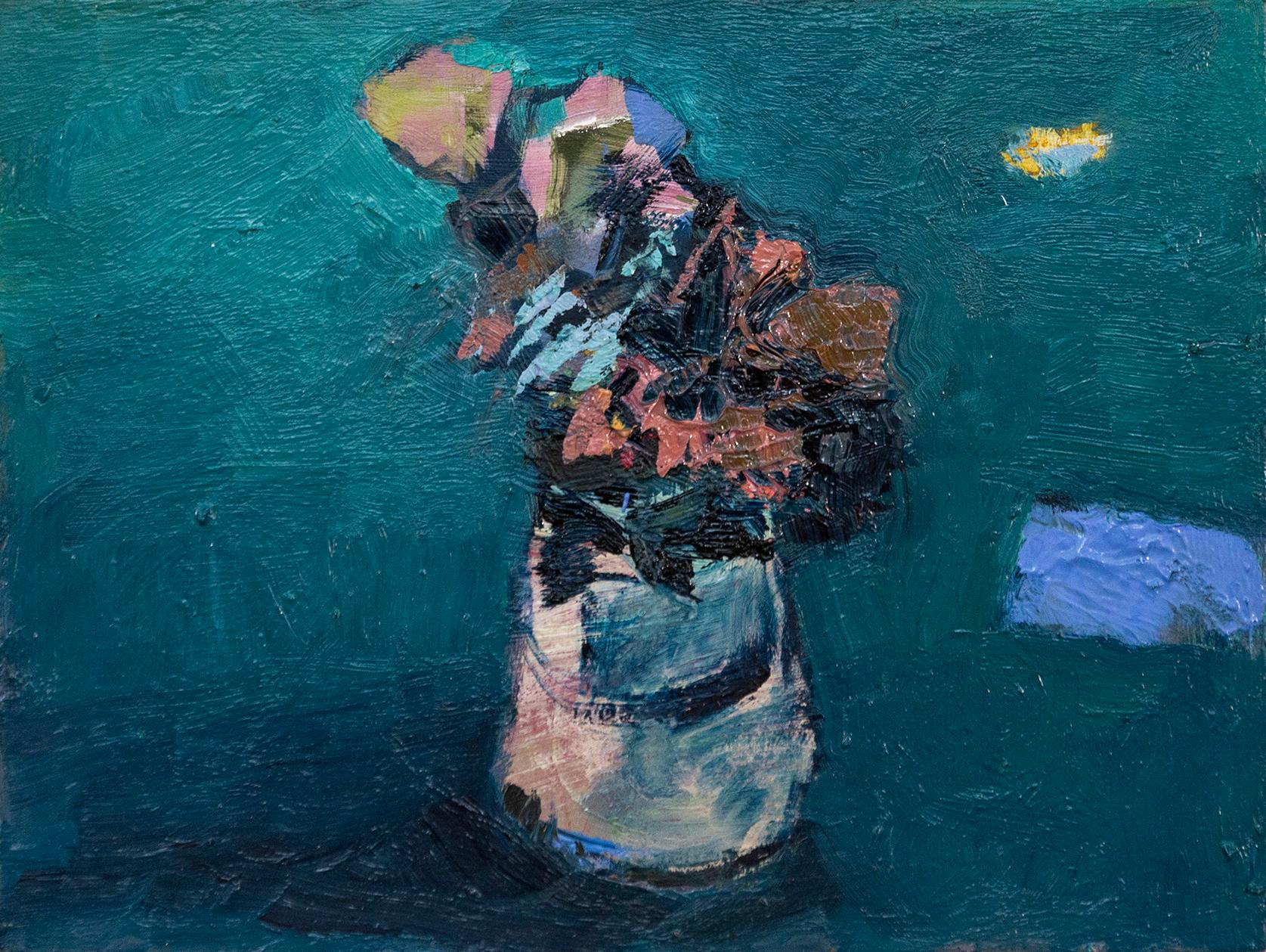Blue Promise - contemporary, floral, still-life, oil on panel - Painting by Jennifer Hornyak