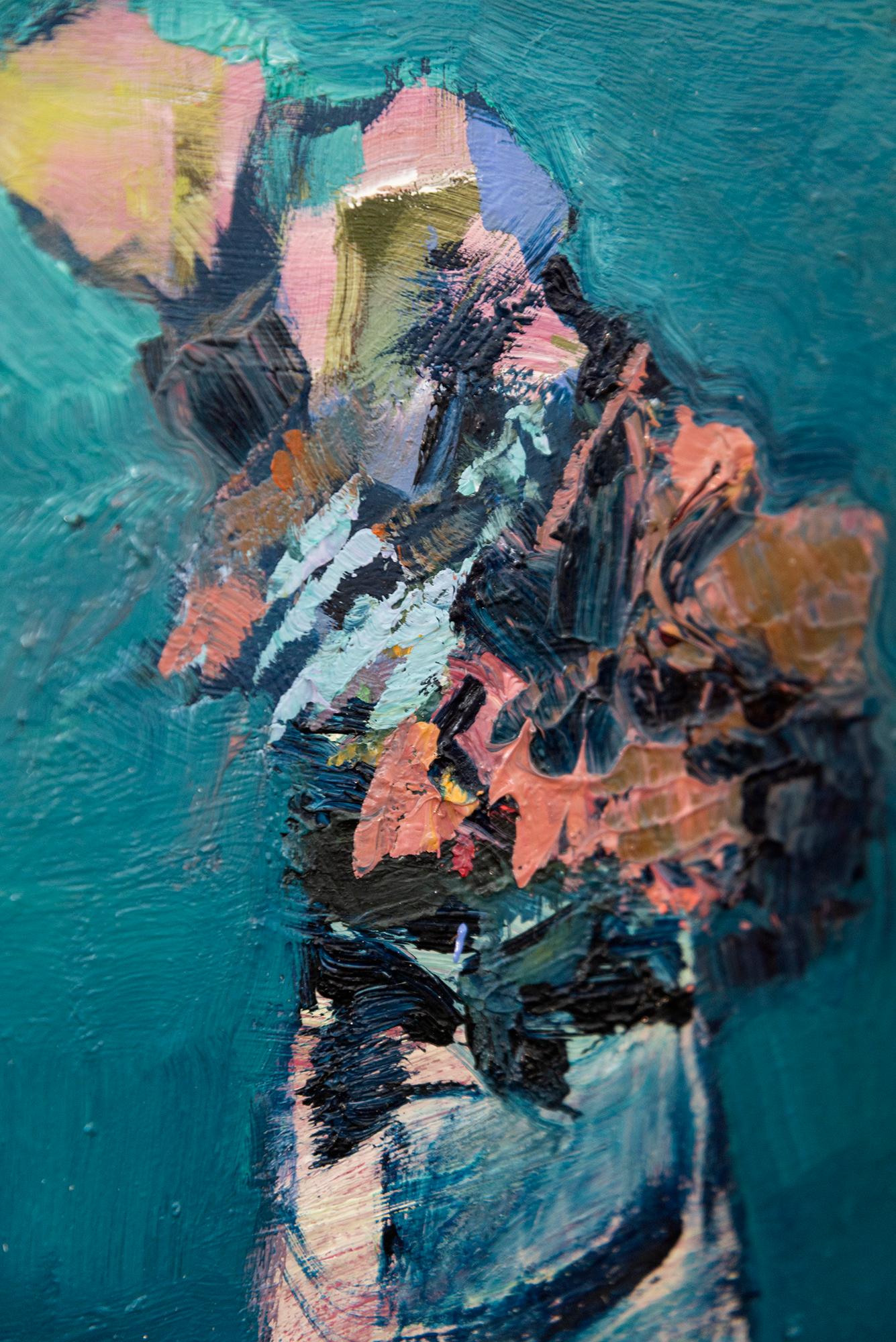 Blue Promise - contemporary, floral, still-life, oil on panel For Sale 2