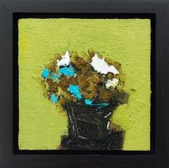 Blue Urchin with Celadon - small green, blue, white figurative still life oil
