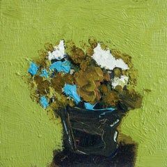 Blue Urchin with Celadon - small green, blue, white figurative still life oil
