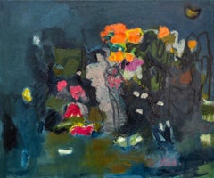 Breaking Away - contemporary, floral, abstracted still-life, oil on panel
