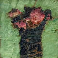 Briar with Flush Red - small, colourful, floral, still life, oil on panel