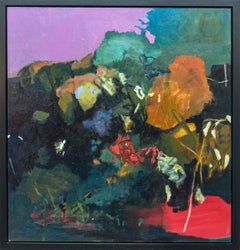 Bronze Leaves with Black and Red - Abstract Oil on Canvas, Fauvist Style