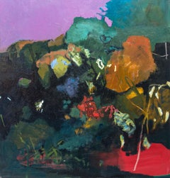 Bronze Leaves with Black and Red - Abstract Oil on Canvas, Fauvist Style