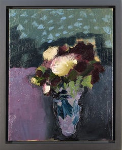 Bourgogne avec crème - petite huile florale, intime, figurative, nature morte, nature morte