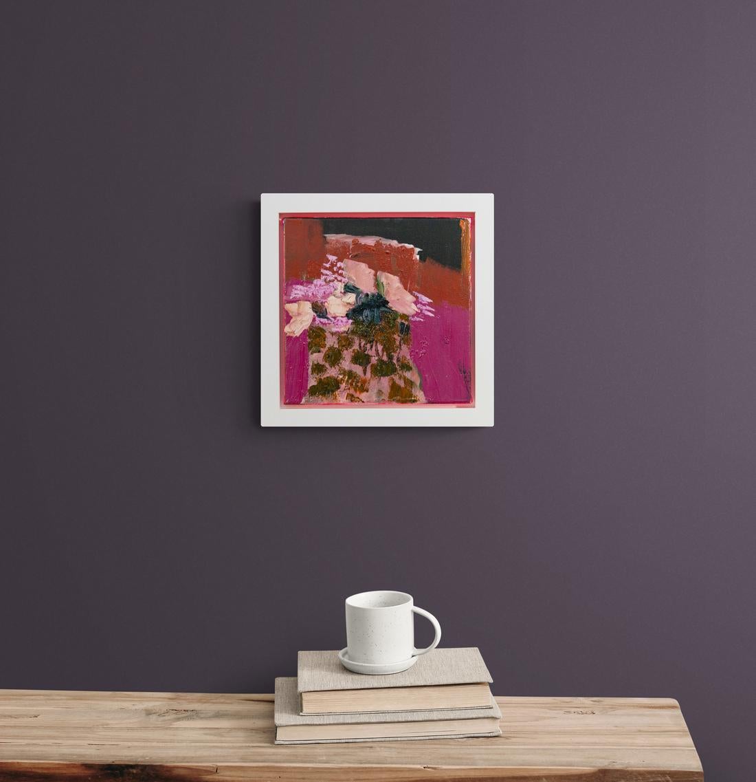 Burnt Orange with Fuchsia - small, colourful, floral, still life, oil on canvas For Sale 4