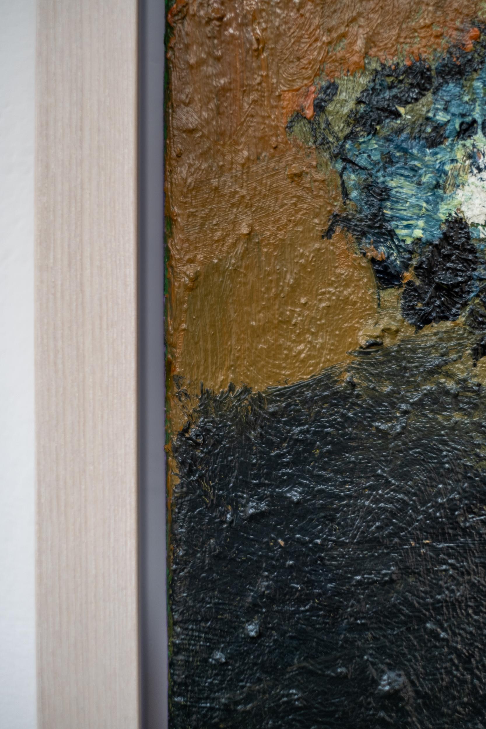 Noir de carbone et lavande - contemporain, floral, nature morte, huile sur panneau 4
