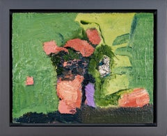 Coral with Green and Lemon - Contemporary Oil Painting on Wood Panel