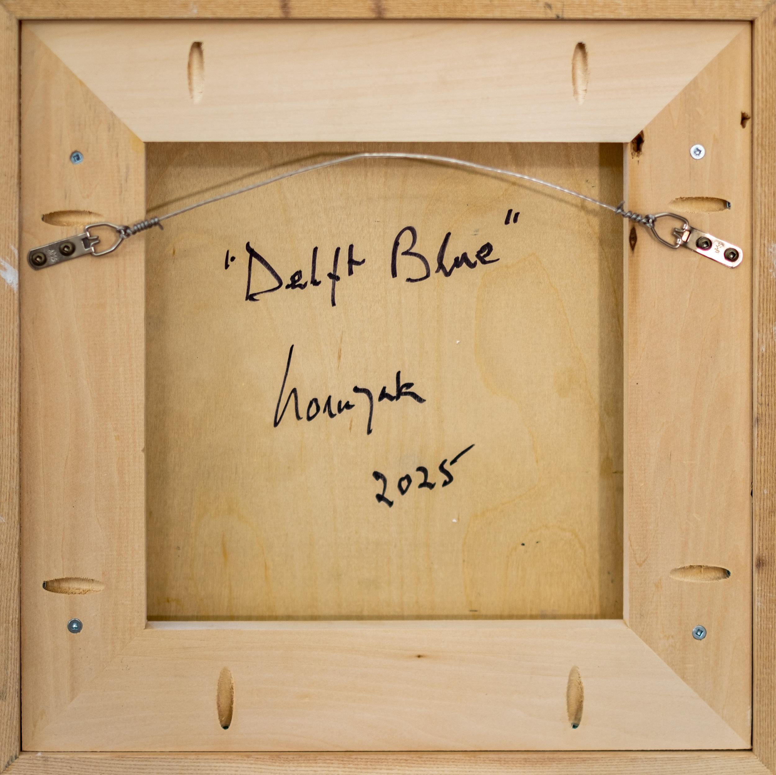 Delft Blue - zeitgenössisch, floral, Stillleben, Öl auf Platte im Angebot 9