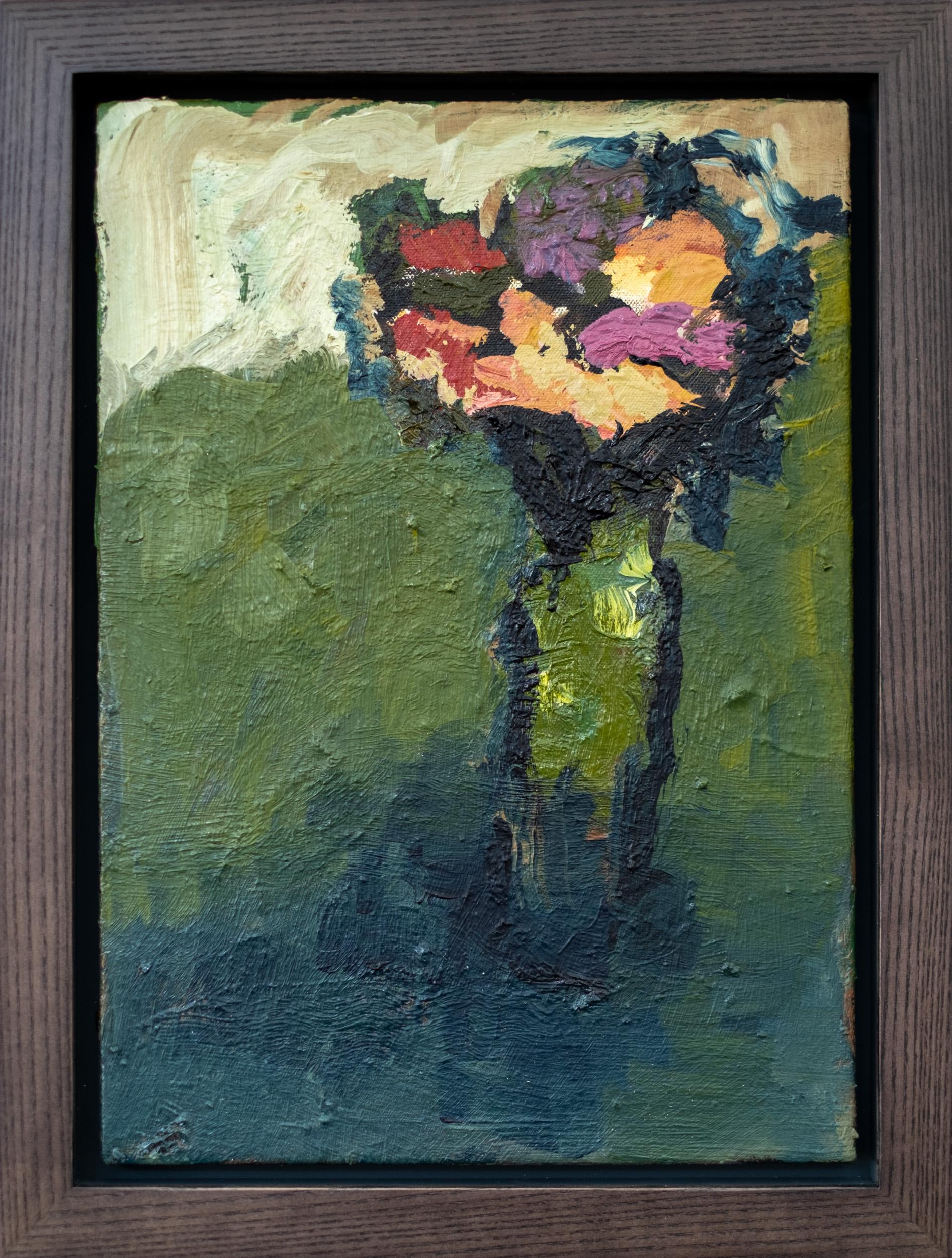 Fleurs avec nuages - kleine, farbenfrohe, florale, Stillleben, Öl auf Leinwand (Zeitgenössisch), Painting, von Jennifer Hornyak