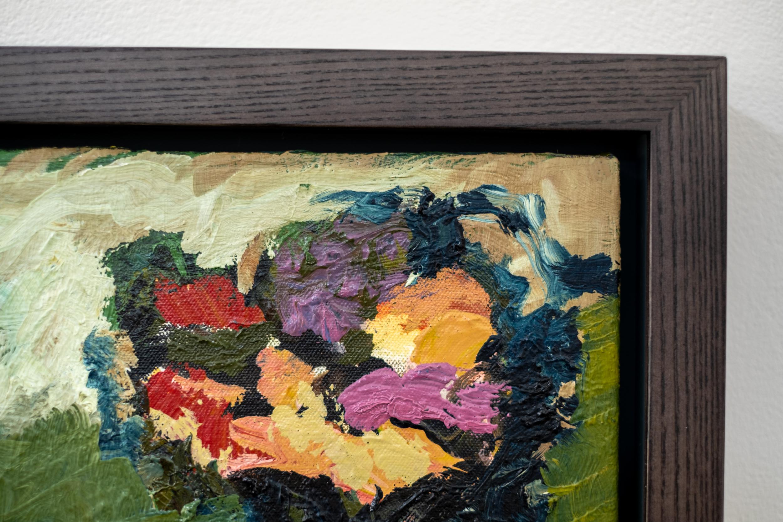 Fleurs avec nuages - kleine, farbenfrohe, florale, Stillleben, Öl auf Leinwand im Angebot 3