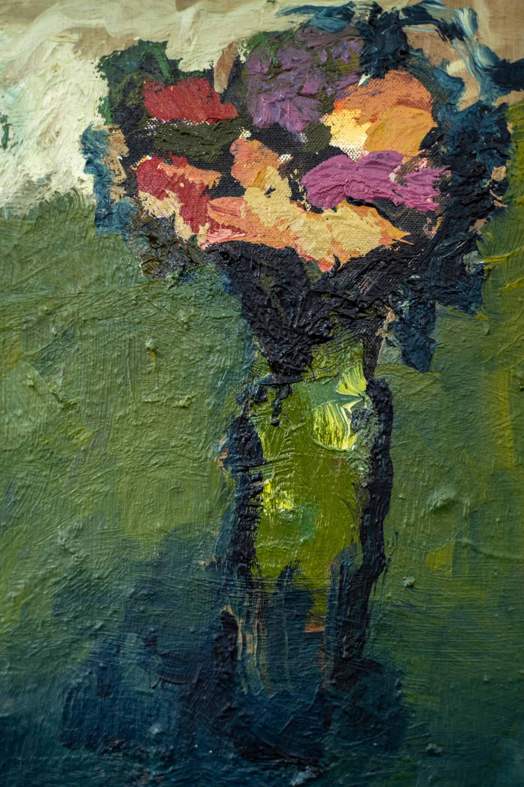 Fleurs avec nuages - kleine, farbenfrohe, florale, Stillleben, Öl auf Leinwand im Angebot 4