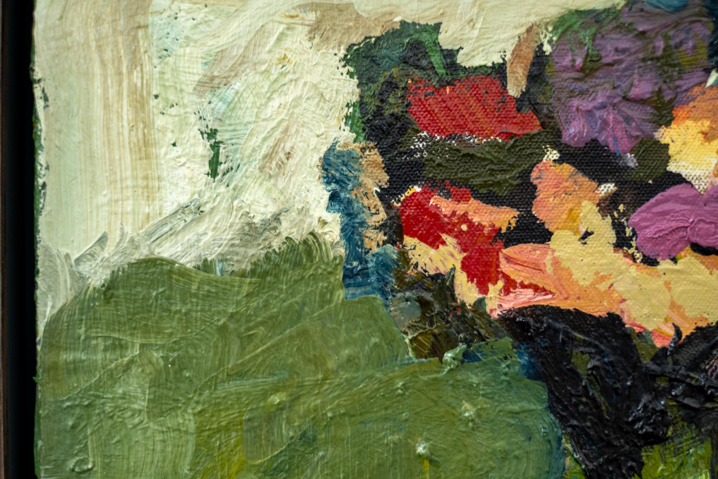 Fleurs avec nuages - kleine, farbenfrohe, florale, Stillleben, Öl auf Leinwand im Angebot 5