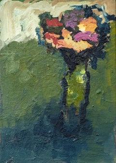 Fleurs avec nuages - kleine, farbenfrohe, florale, Stillleben, Öl auf Leinwand