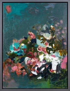 Flower Power with White - Contemporary Oil Painting on Canvas, Framed