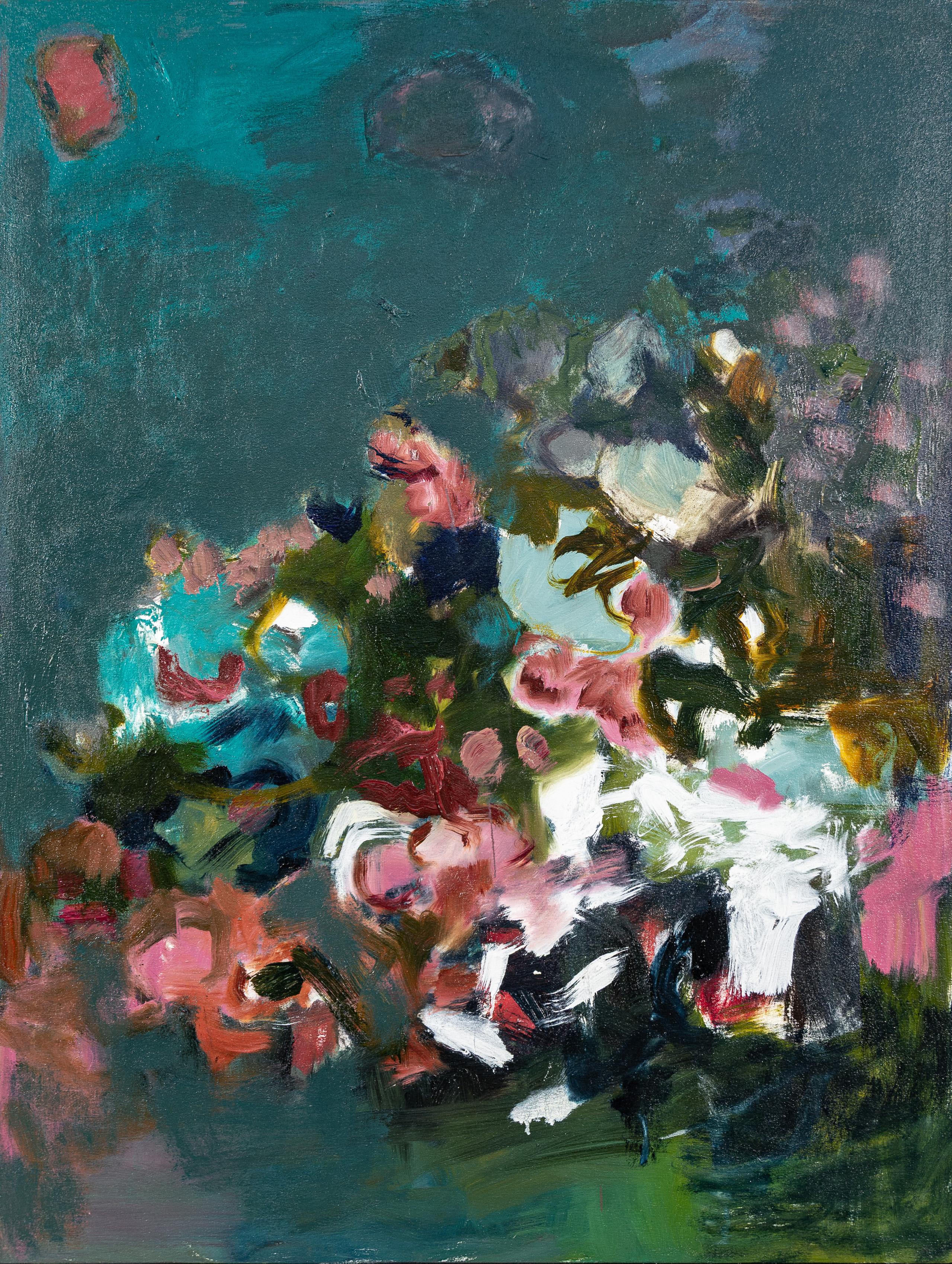 Flower Power with White - Contemporary Oil Painting on Canvas, Framed