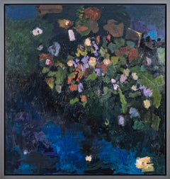 Gallway Green with Blue - Contemporary Oil Painting on Canvas, Framed