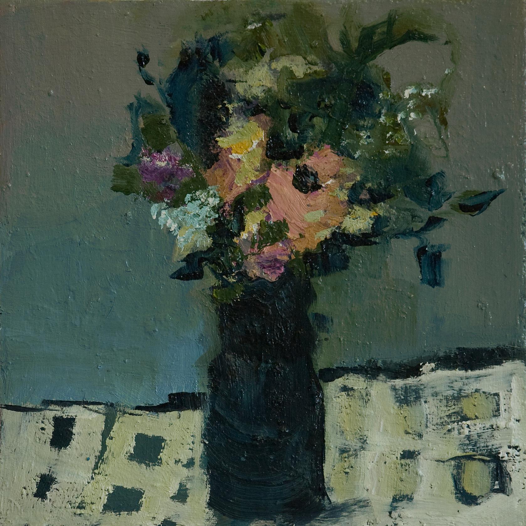 Jennifer Hornyak Abstract Painting – Gris bton avec rose