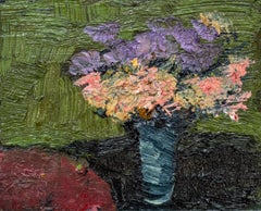 Hatched Green - contemporary, floral, still-life, oil on panel