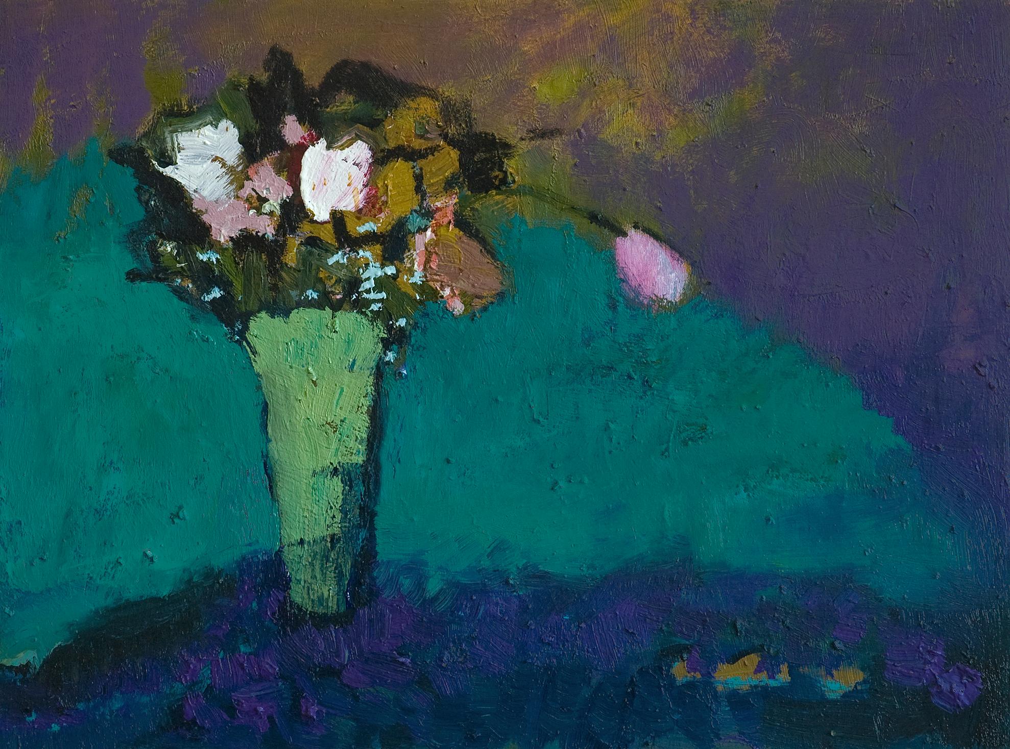 Jennifer Hornyak Still-Life Painting - Jade Green with Dusty Pink