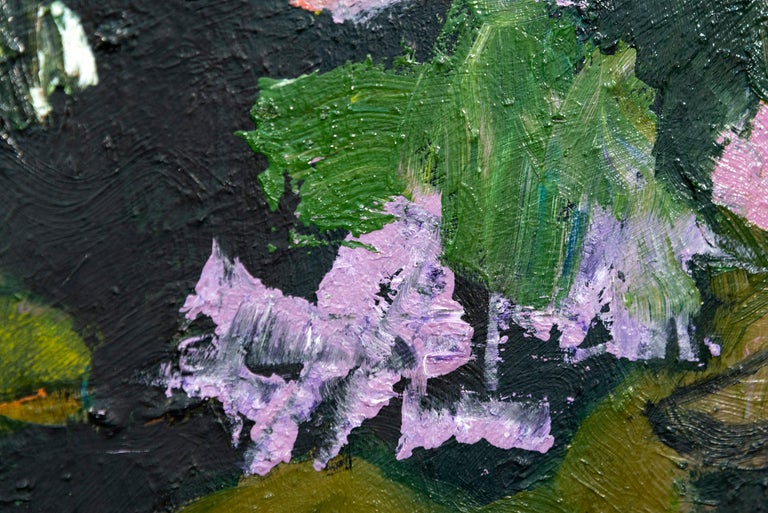 Lime Green with Coral - large, floral, abstracted still life, oil on canvas For Sale 2