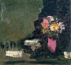 Magenta con arancione - Pittura a olio, floreale contemporanea, con cornice, 2010+