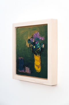 Ochre with Violet - contemporary, floral, still-life, oil on panel