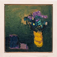 Ochre with Violet - contemporary, floral, still-life, oil on panel