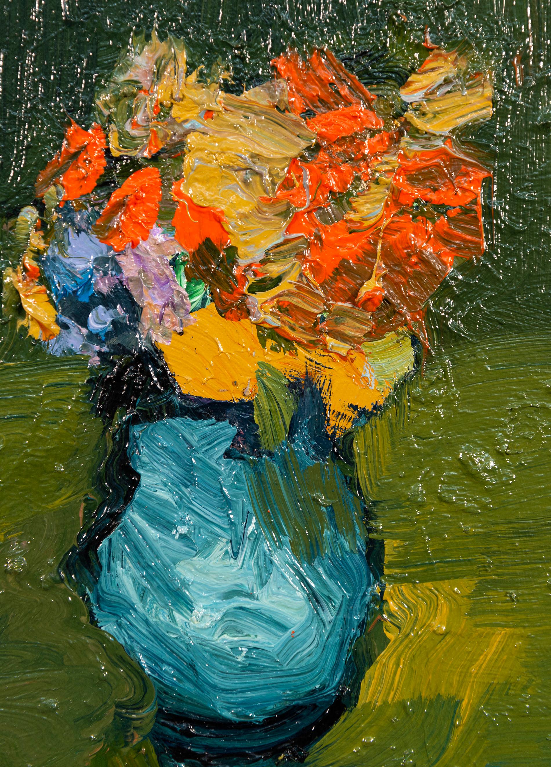 Jennifer Hornyak is one of Canada’s masterful abstract and figurative artists. Known internationally for her vivid color palettes, expressive form, and luscious textures, Hornyak has been painting florals for decades. This charming, abstracted