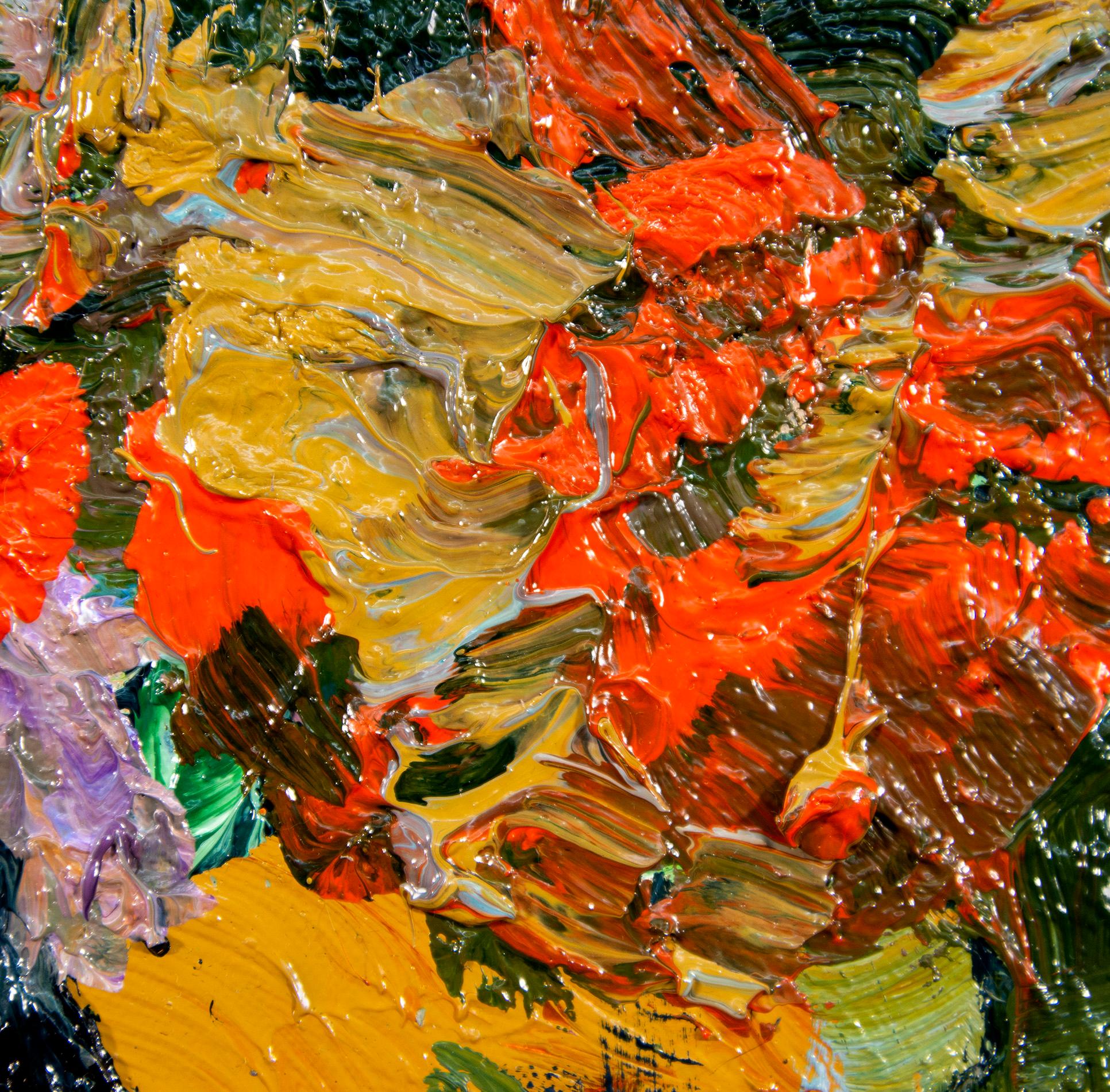 Orange Cluster with Blue -  contemporary, floral, still-life, oil on canvas For Sale 2