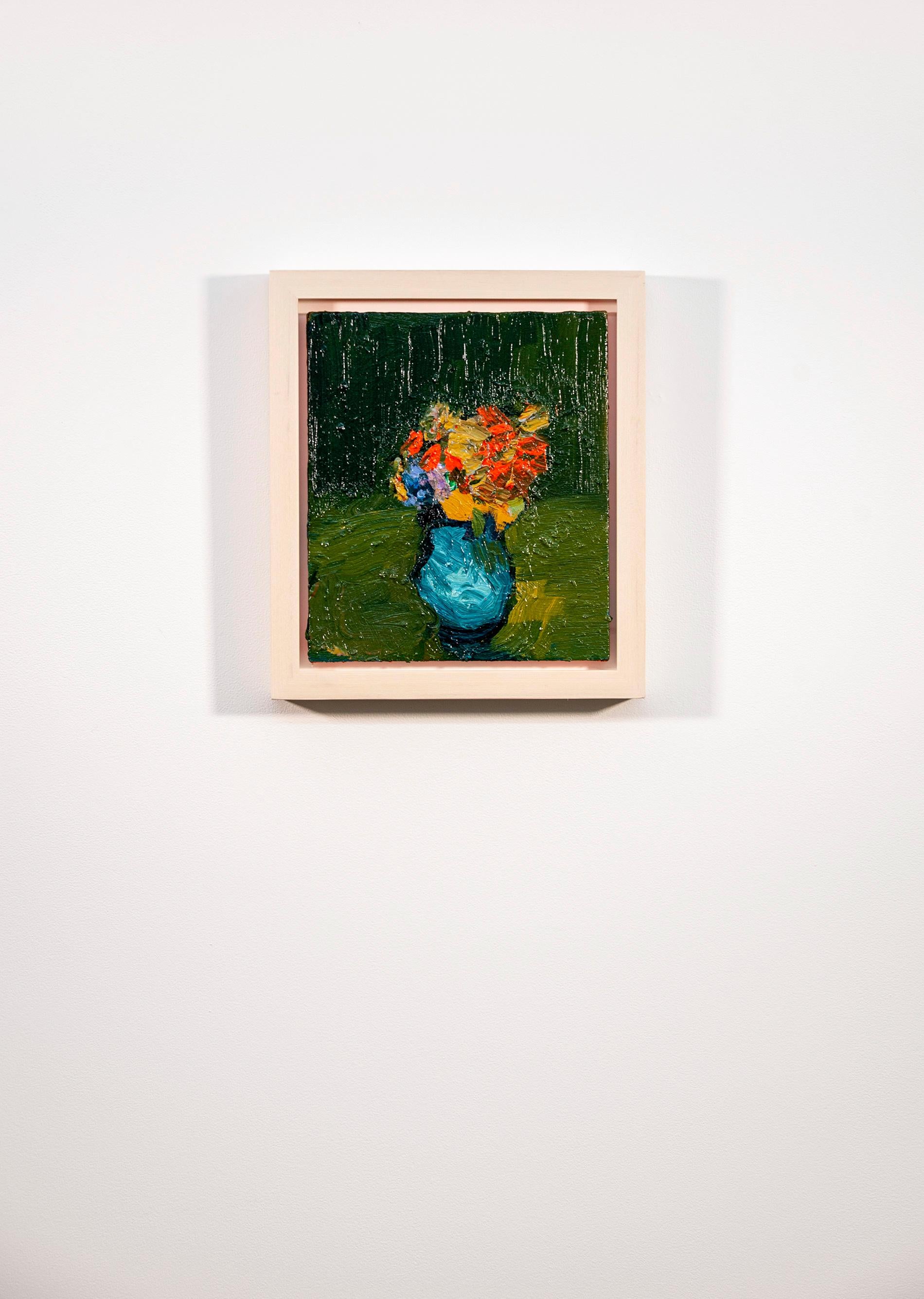 Orange Cluster with Blue -  contemporary, floral, still-life, oil on canvas For Sale 3