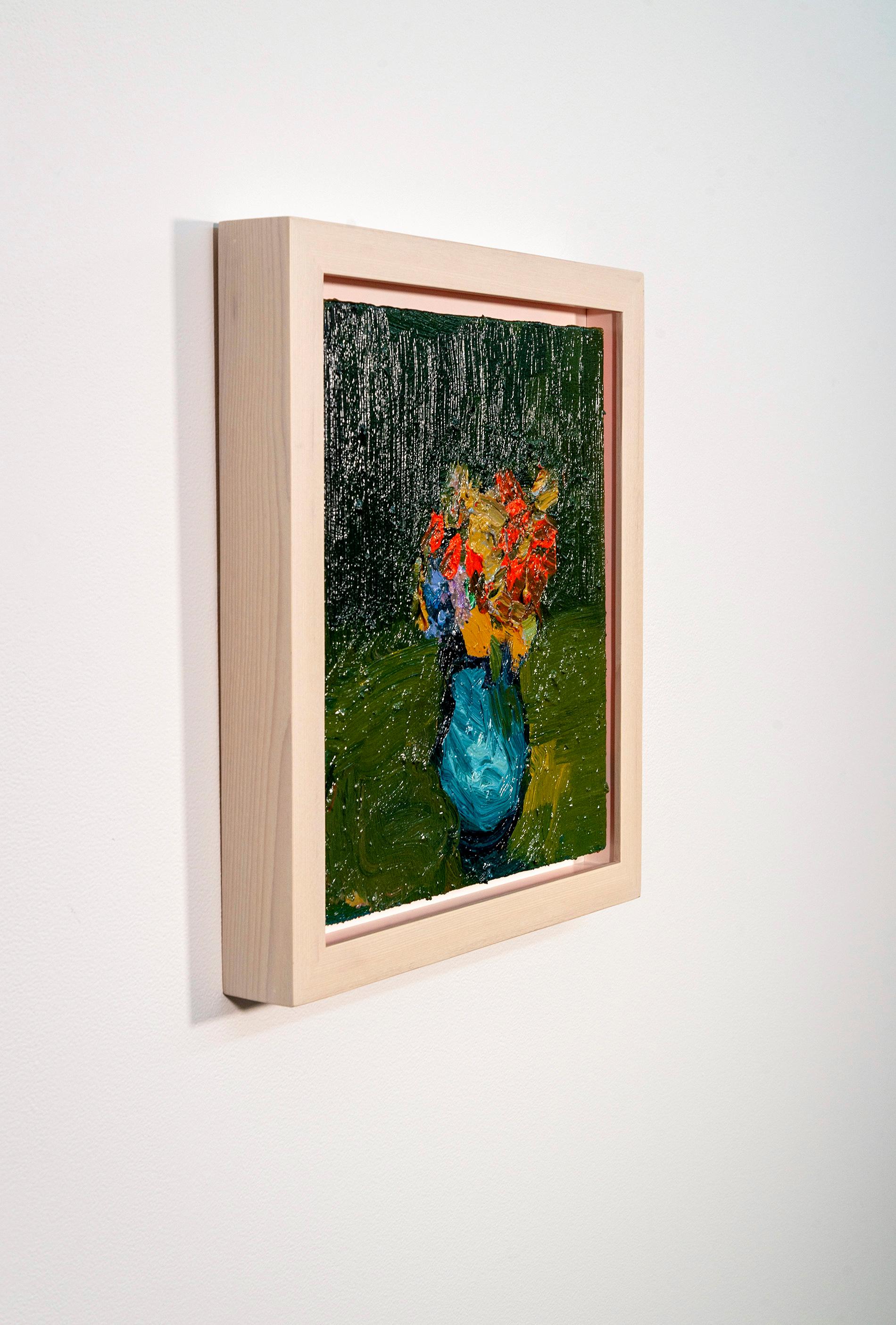 Orange Cluster with Blue -  contemporary, floral, still-life, oil on canvas For Sale 4