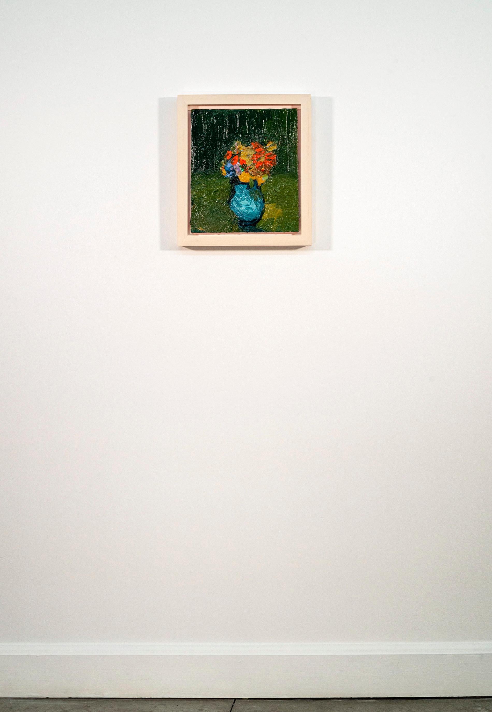 Orange Cluster with Blue -  contemporary, floral, still-life, oil on canvas For Sale 5