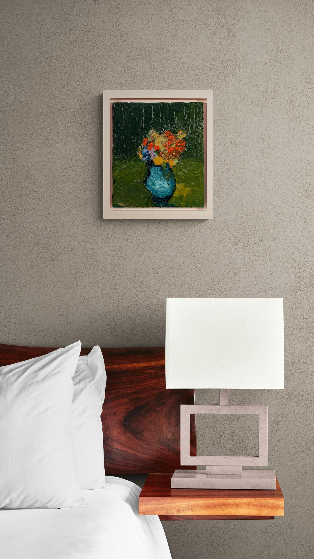 Orange Cluster with Blue -  contemporary, floral, still-life, oil on canvas For Sale 6