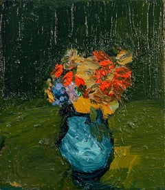 Orange Cluster mit Blau -  Contemporary, floral, Stillleben, Öl auf Leinwand
