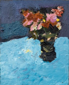 Pavilion Blue - small, colourful, contemporary, floral, still life, oil on Panel