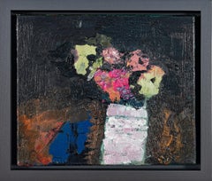 Petit Vase Blanc - Oil Painting on Wood Panel, Contemporary Floral Art