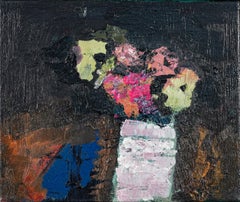 Petit Vase Blanc - Oil Painting on Wood Panel, Contemporary Floral Art