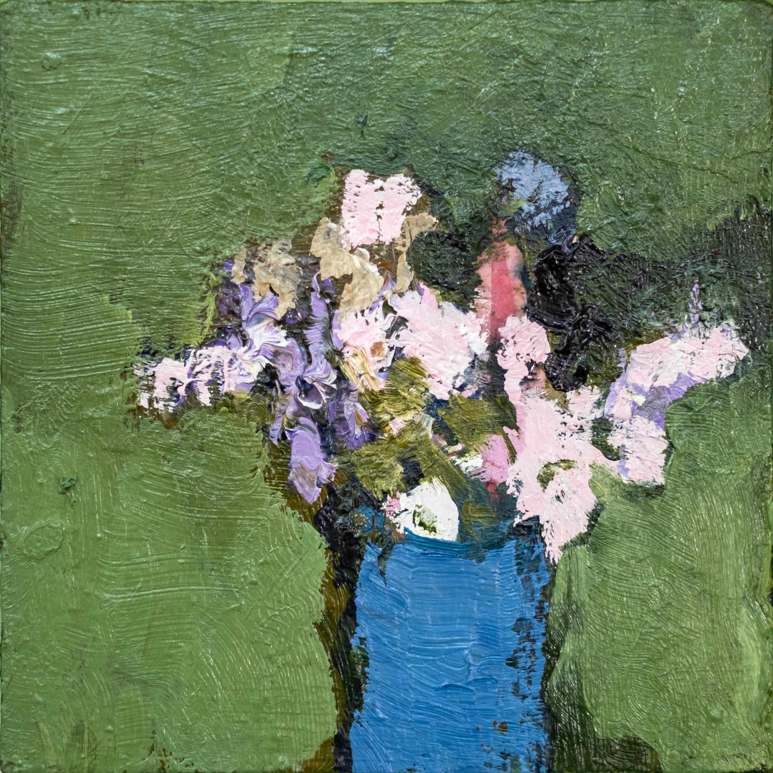 rose avec fleurs blanches  fleur, plante, floral, nature morte, huile sur panneau - Contemporain Painting par Jennifer Hornyak