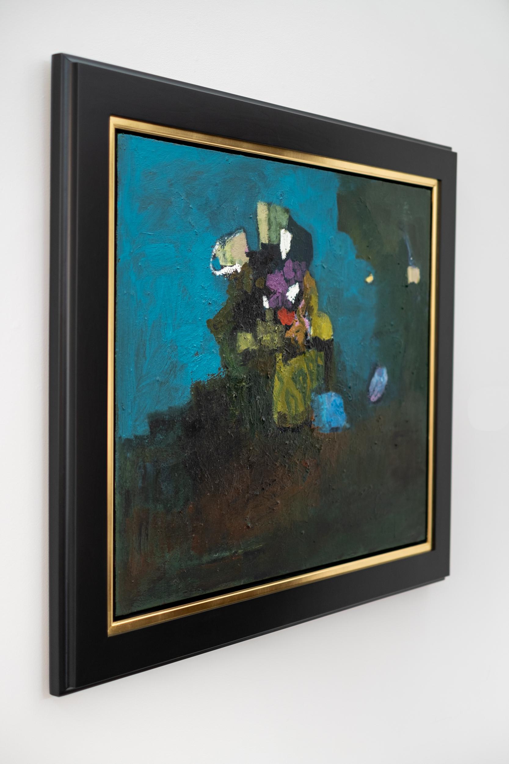 Scattering - grande nature morte, florale, contemporaine, abstraite, huile sur toile - Bleu Still-Life Painting par Jennifer Hornyak