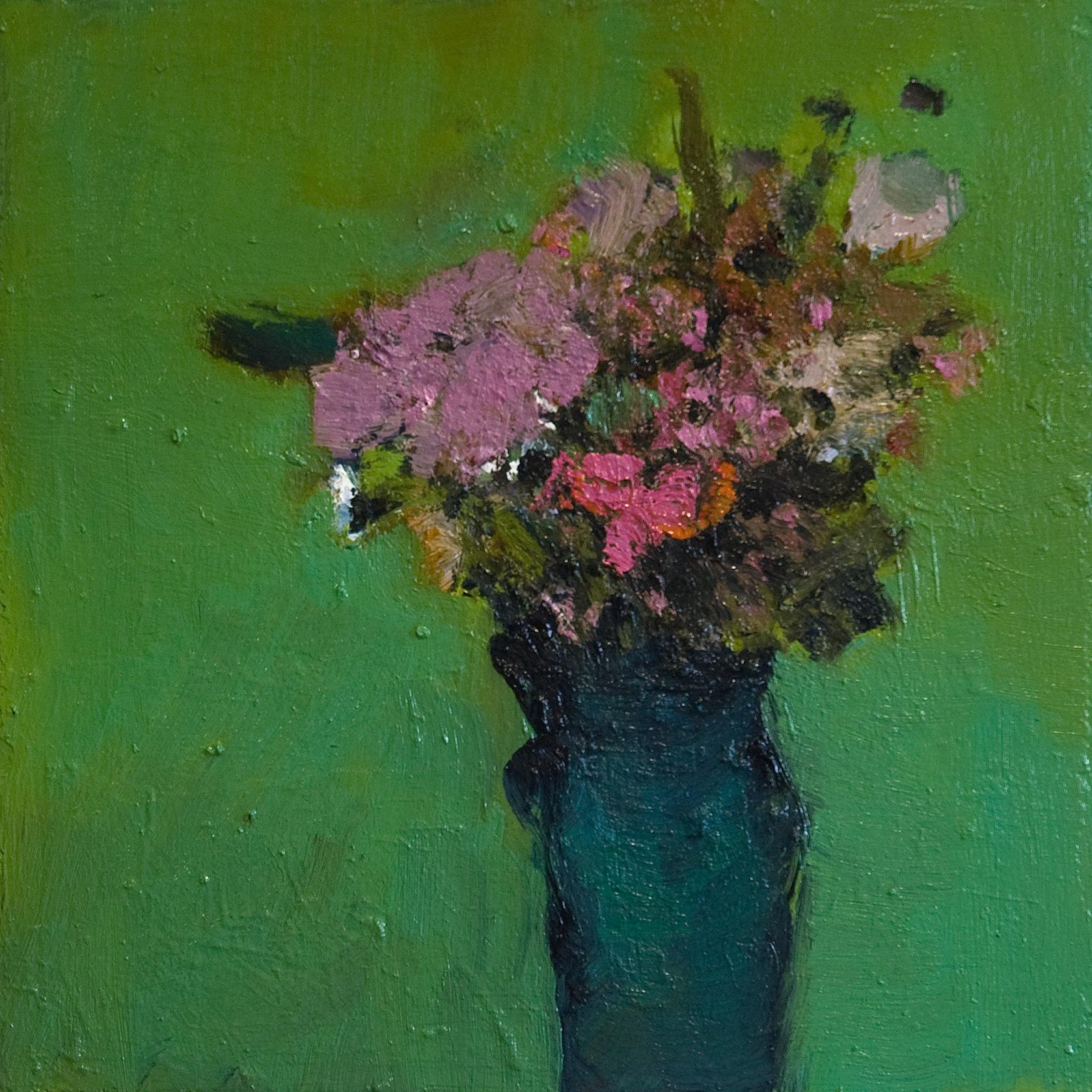 Jennifer Hornyak Still-Life Painting - Siskin Green with Pink