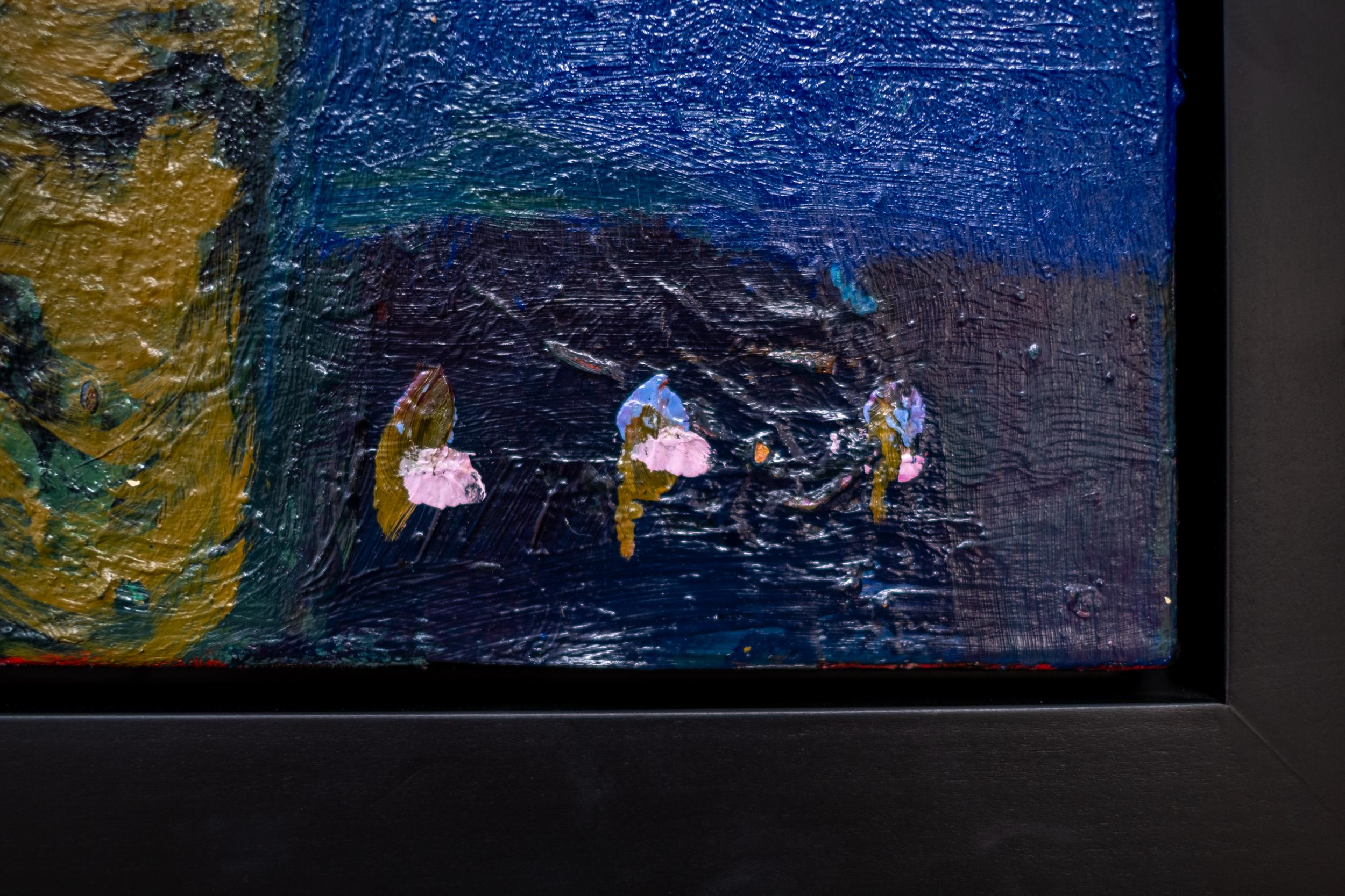 Ultramarine avec blanc crème - contemporain, floral, nature morte, huile sur lin en vente 1