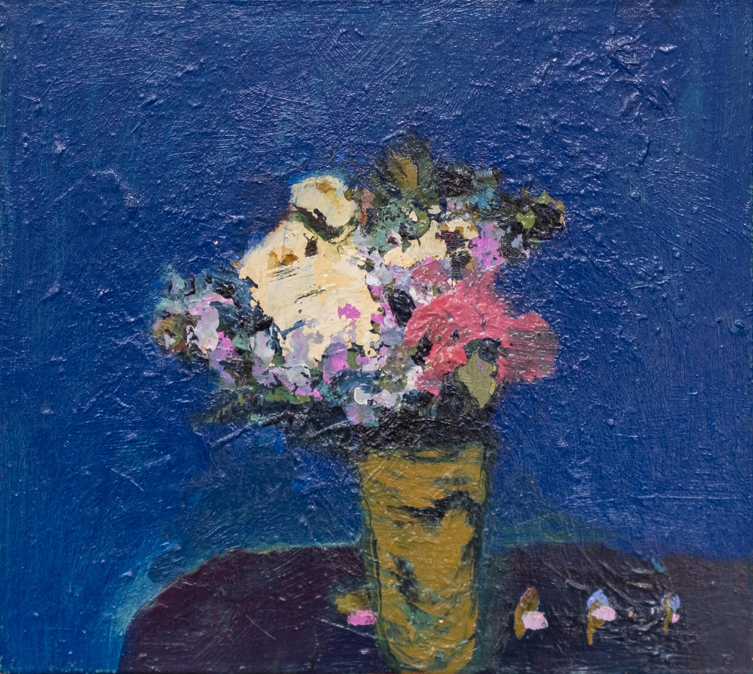 Still-Life Painting Jennifer Hornyak - Ultramarine avec blanc crème - contemporain, floral, nature morte, huile sur lin