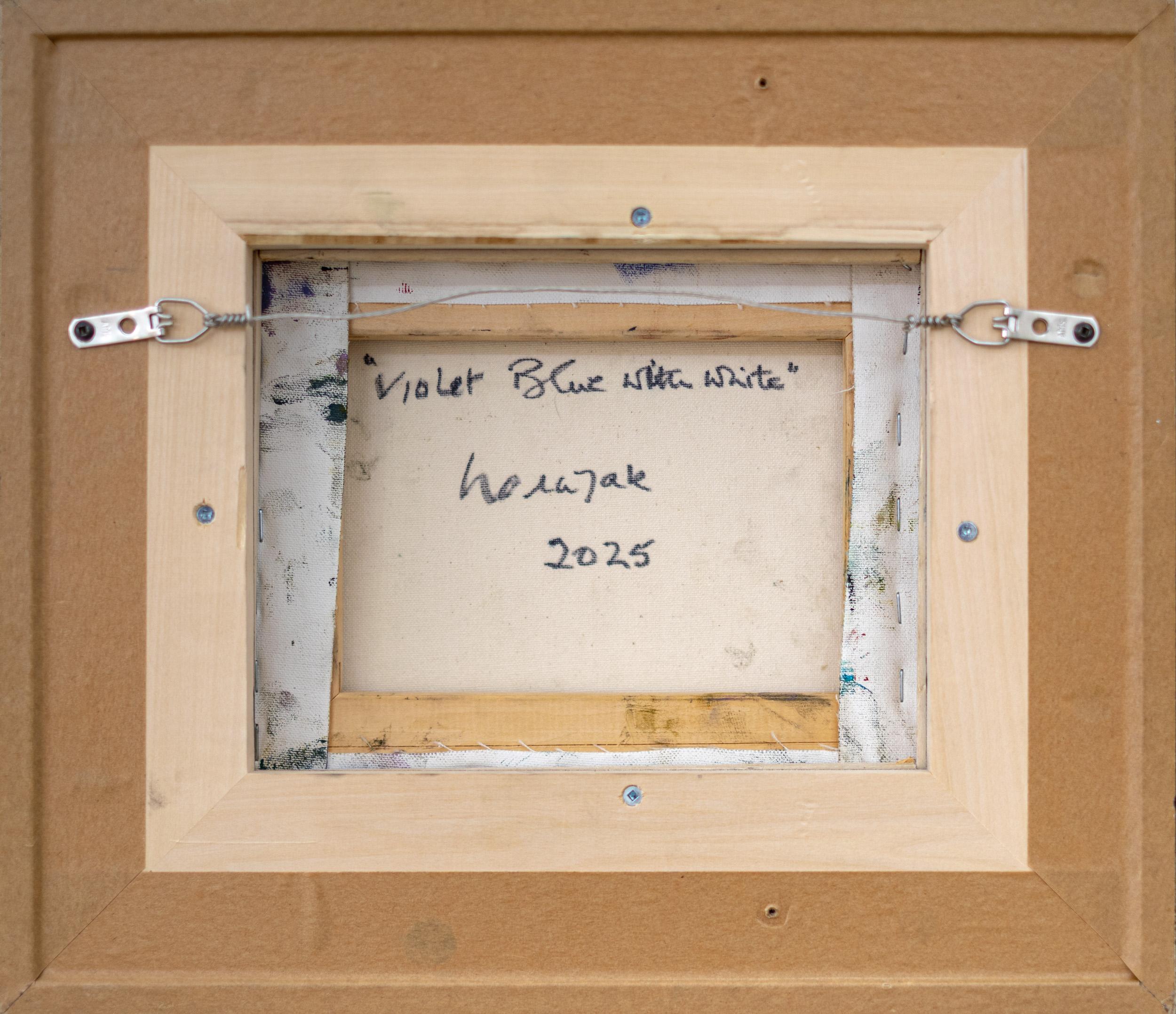 Violettblau mit Weiß - zeitgenössisch, floral, Stillleben, Öl auf Leinwand im Angebot 5